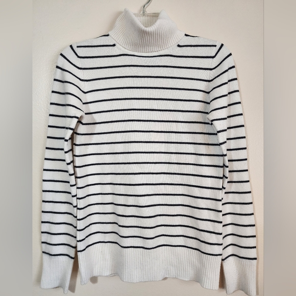 French Connection Sweaters - French Connection Women's Turtleneck Sweater - White and Black Stripes